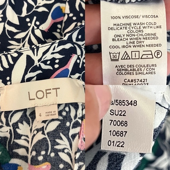 Loft Women’s Size 4 Blue Floral Bird Ruffle Strap Midi Dress Sleeveless Slit - Picture 4 of 15